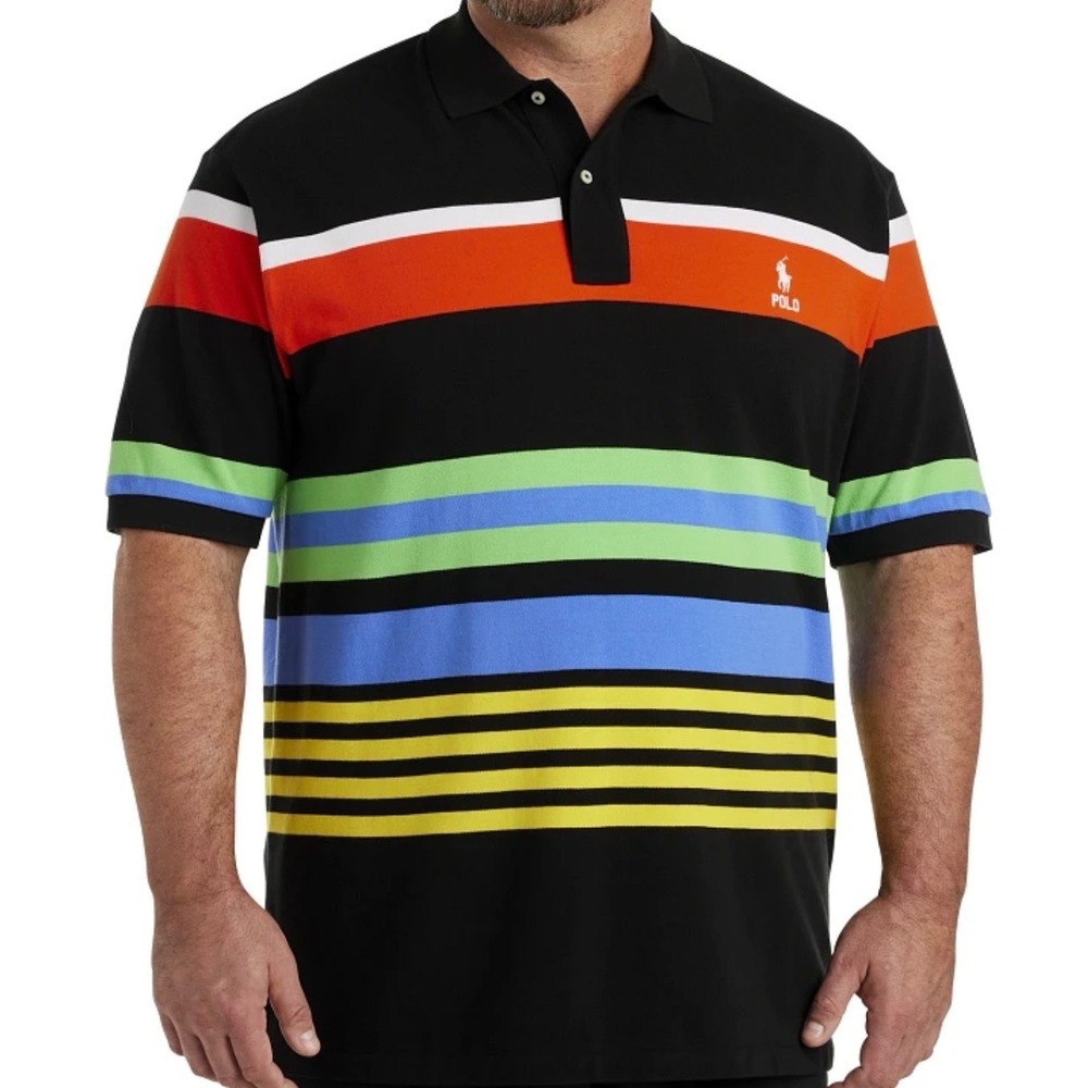 Polo Ralph Lauren‎ Men's Black Multi Stripe Cotton Polo Shirt LT MSRP $138 New